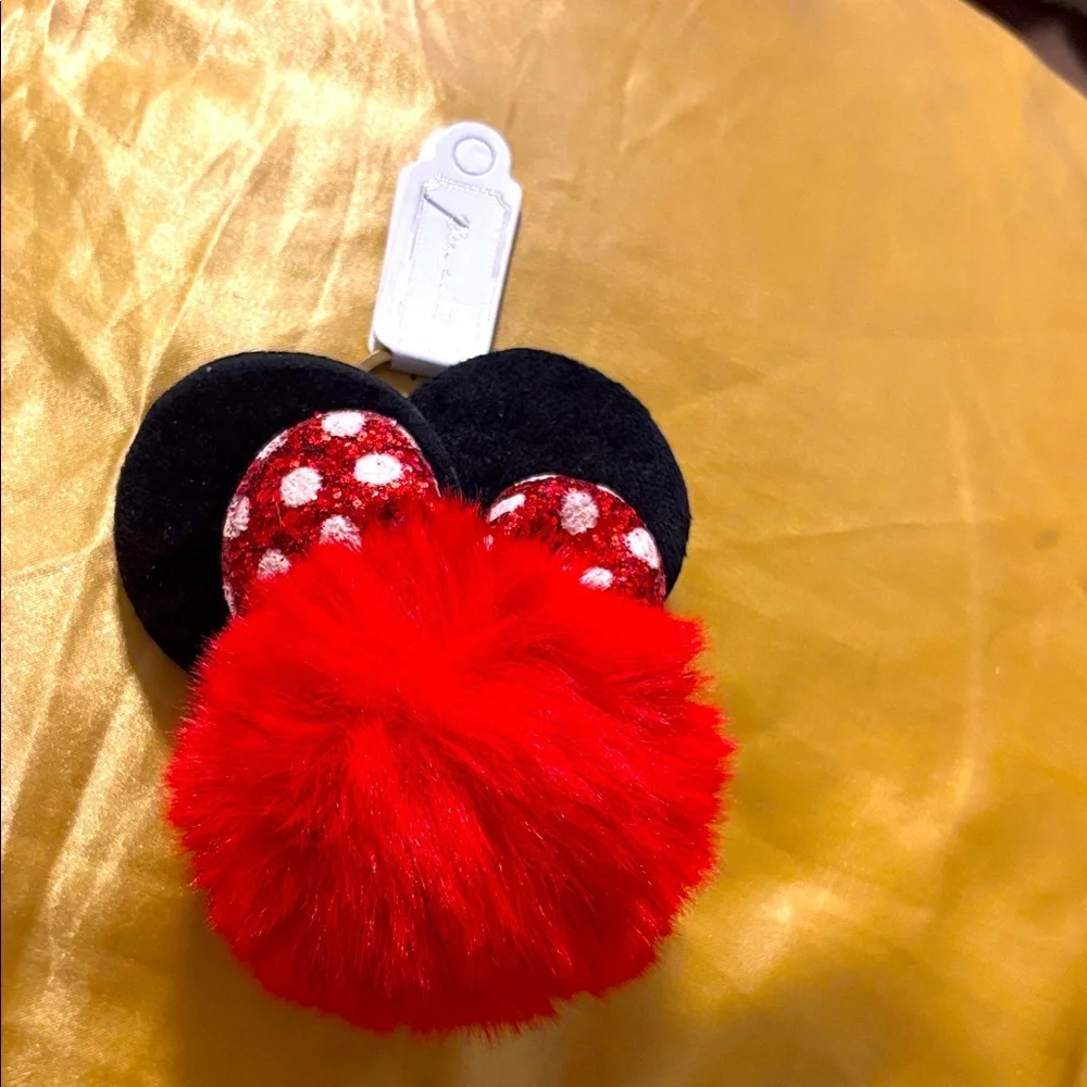 Red and Black Kids Pom Pom Key Chain Purse Charm NWOT